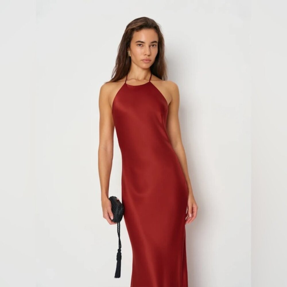 NEW Reformation Jeany Silk Long Dress Backless Formal Sangre Red | Size M - Picture 3 of 13